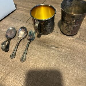 Vintage Silver Dining Set with Gold Interior